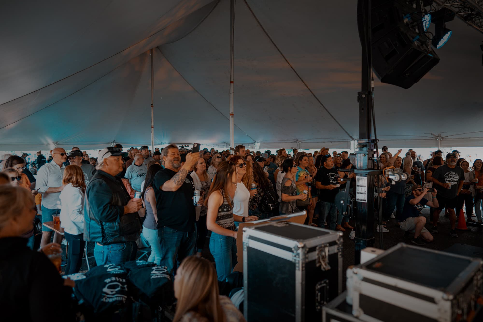 A crowd enjoying live music under the festival tent